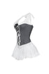 Front Tie Halter Gauze Maid Mini Dress
